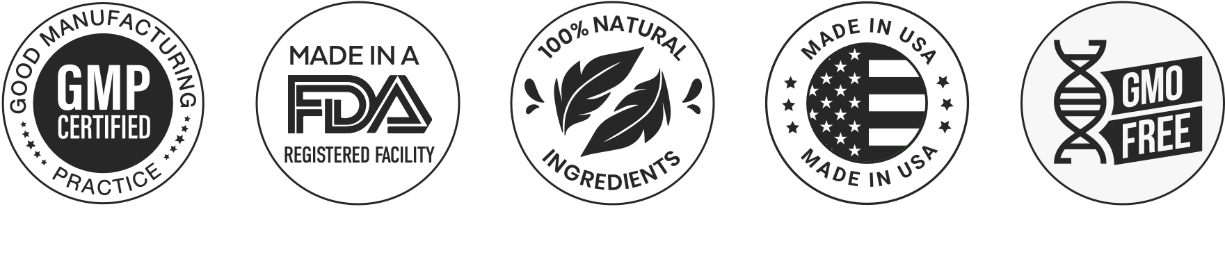 GMP Certified, Made in USA, FDA Registered, 100% Natural, GMO Free